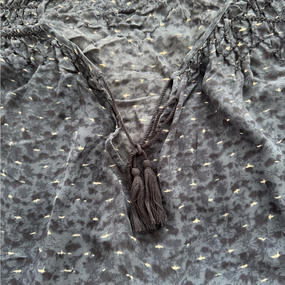 Navy blue abstract print Blouse with Tassel Detail, size L relaxed fit bohemian - Picture 8 of 12